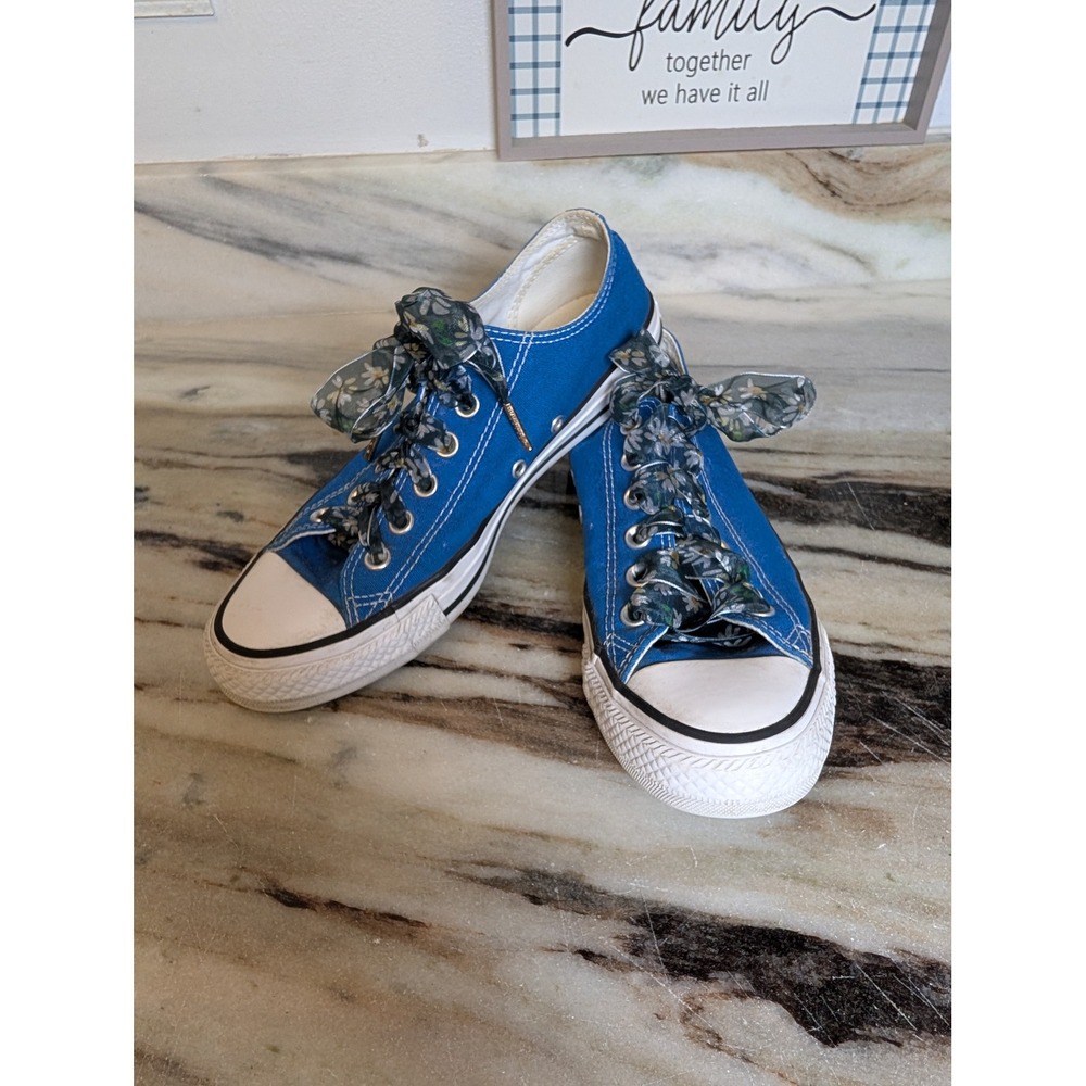 Converse Chuck Taylor All Star Low Top Blue Canvas Floral Ribbon Laces 8